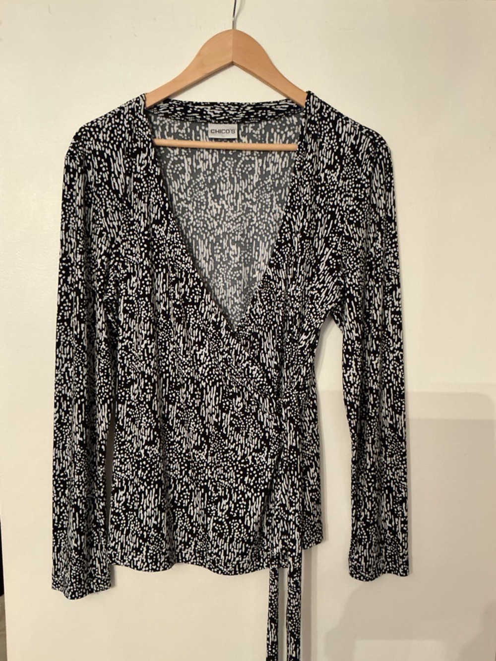 Chico's Black & White Patterned Wrap Blouse